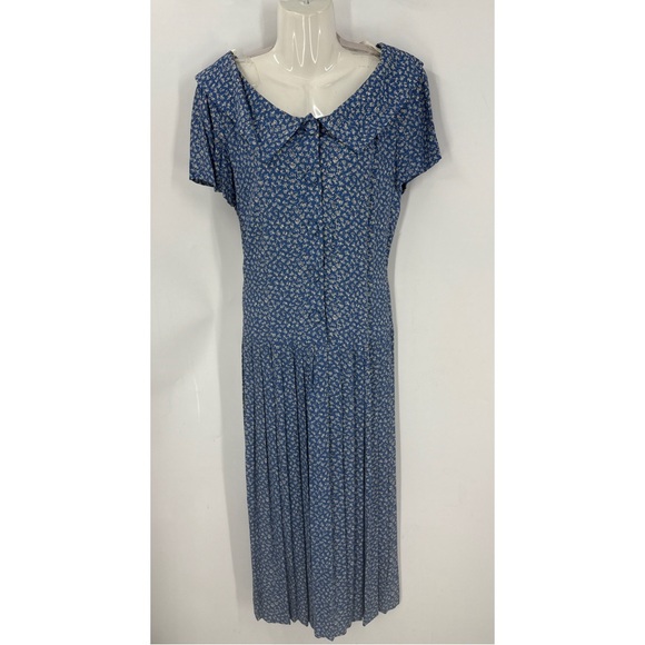 Donna Ricco vintage ditzy Blue Floral print  accordion pleat midi/Maxi Dress 10 - Picture 1 of 16